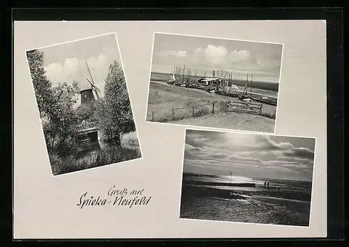 AK Spieka-Neufeld, Gaststätte Zur gemütlichen Ecke, C.-H. Patjens, Strandpartie, Windmühle