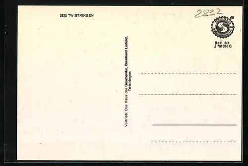 AK Twistringen, Strassenpartie mit Geschäft Bernh. Leifeld, Denkmal