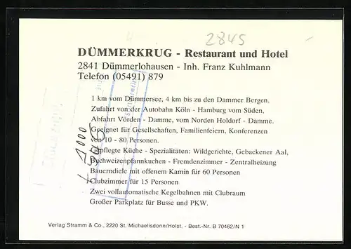 AK Dümmerlohausen, Restaurant u. Hotel Dümmerkrug, Inh. Franz Kuhlmann