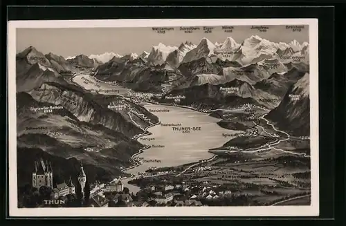 AK Thun, Berner Oberland um den Thuner-See mit Rothorn, Morgenberg & Aeschi