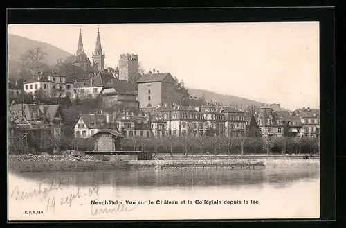 AK Neuchâtel, Vue sur le Château et la Collégiale depuis le lac