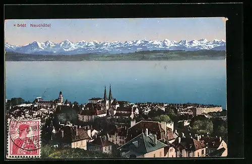 AK Neuchâtel, Teilansicht mit Kirche