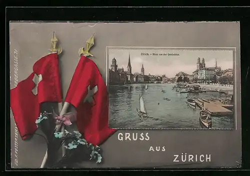 AK Zürich, Blick von der Quaibrücke