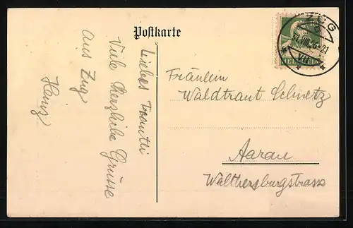 Künstler-AK Zug, Teilansicht der Alt-Stadt