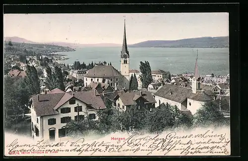 AK Horgen, Teilansicht mit Kirche