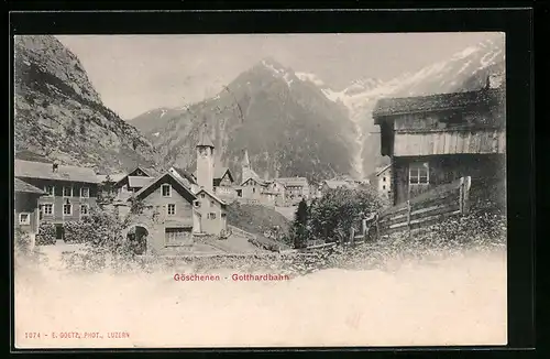 AK Göschenen, Teilansicht des Ortes an der Gotthardbahn