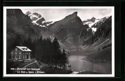 AK Seealpsee, Wirtschaft zum Seealpsee mit Blick auf Säntis und Altmann