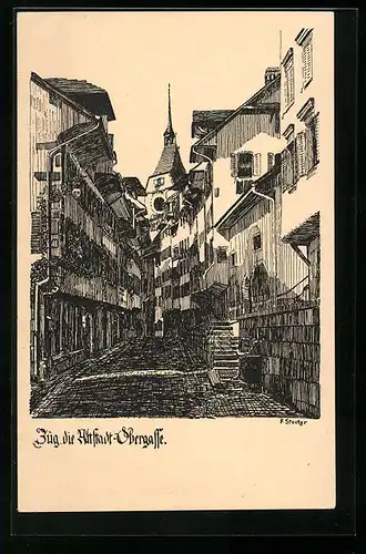 Künstler-AK Zug, Obergasse in der Altstadt