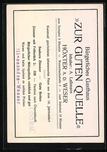 AK Höxter a. d. Weser, Gasthaus Zur guten Quelle, Westerbachstrasse 4, Inh. A. Lessmann