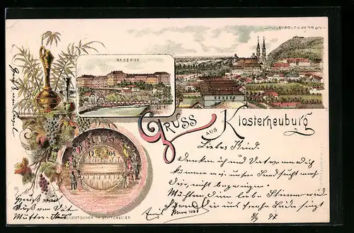 Lithographie Klosterneuburg, Fasslrutschen im Stiftskeller, Kaserne