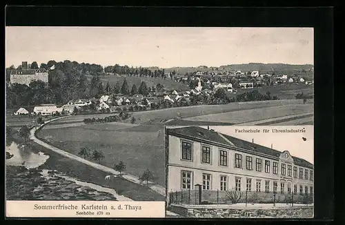 AK Karlstein /Thaya, Fachschule für Uhrenindustrie, Gesamtansicht mit Landstrasse