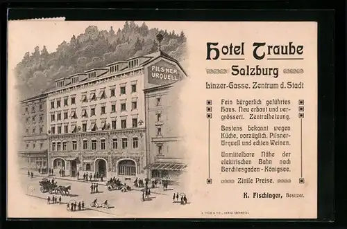 AK Salzburg, Hotel Traube in der Strasse Linzer-Gasse