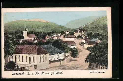 AK Sparbach, Ortsansicht mit Strasse und Gasthaus A. u. Th. Hainz