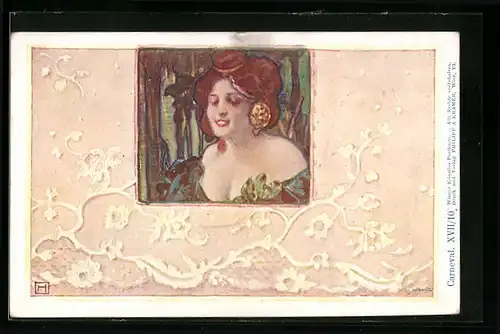 Künstler-AK Philipp + Kramer Nr. XVII /10: Dame mit güldenen Ohrring mit grossem Ausschnitt