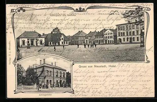 AK Neustadt /Holstein, Marktplatz mit Rathaus, Amtsgericht
