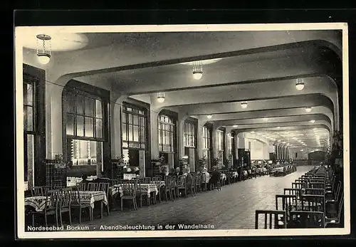 AK Borkum, Abendbeleuchtung in der Wandelhalle