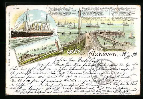 Lithographie Cuxhaven, Leuchtturm und Seepavillon, Alte Liebe