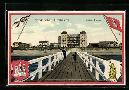 AK Cuxhaven, Kurhaus-Duhnen, Wappen, Germania, Reichskriegsflagge