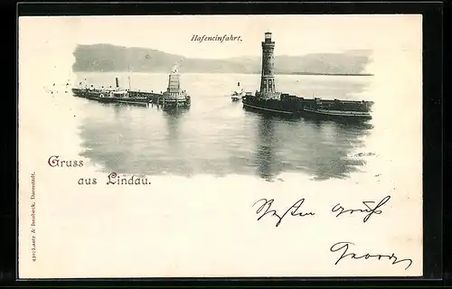 AK Lindau, Hafeneinfahrt mit Leuchtturm