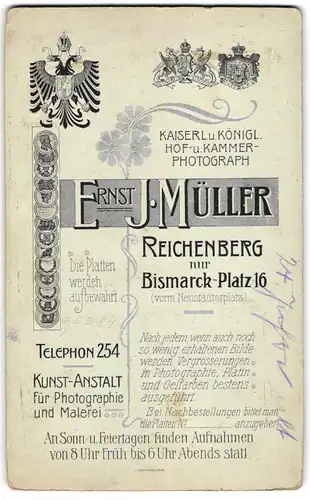 Fotografie Ernst J. Müller, Reichenberg, königliche Wappen, Wappen mit Grieifen und österreichischer Doppeladler