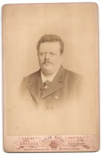 Fotografie Oscar Rothe, Dresden, Schäferstr. 17, Anschrift des Ateliers und Profile von Daguerre, Talbot und Niepce