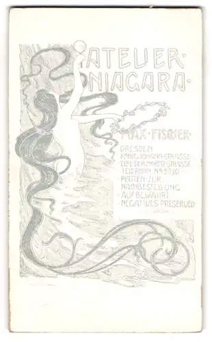 Fotografie Atelier Niagara Max Fischer, Dresden, Wassernixe mit Spiegel in den Wasser Wogen, Jugendstil