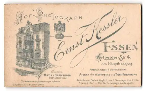 Fotografie Ernst Kessler, Essen, Kettwiger-Str. 6, Ansicht Essen, königliches Wappen Blick auf das Atelier