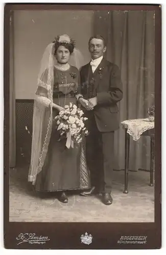 Fotografie X. Simson, Rosenheim, Brautpaar Helene und ihr Mann Herr Pierzinger zum Hochzeitstag
