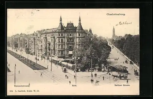 AK Berlin-Charlottenburg, Bismarckstrasse mit Strassenbahn