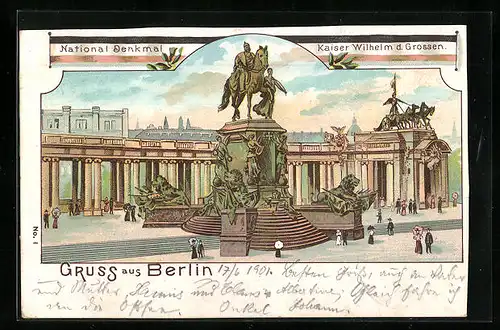 Lithographie Berlin, Nationaldenkmal Kaiser Wilhelm d. Grossen