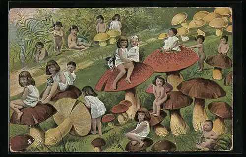 AK Glückspilze, Kinder zwischen Pilzen