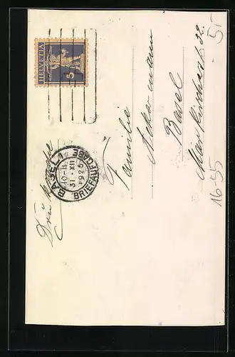 Foto-AK Rauchender Herr mit Glas in der Hand, Engel im Auto auf Wolke, Neujahrsgruss, Passepartout