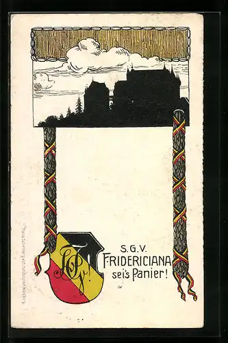 AK S. G. V., Fridericiana sei`s Panier!, Ortspartie, Studentenwappen