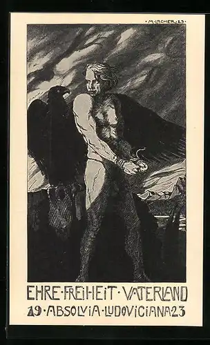 AK Ehre Freiheit Vaterland, Absolvia Ludoviciana 1923, Nackter Student und Adler