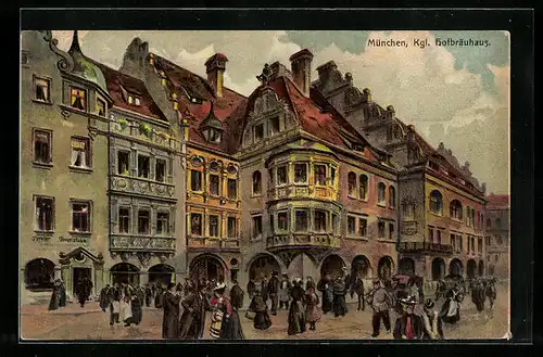 Künstler-AK Münchner Hofbräuhaus mit Tyroler Torgelstube