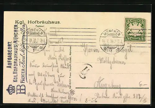 AK München, Festsaal des Kgl. Münchner Hofbräuhaus