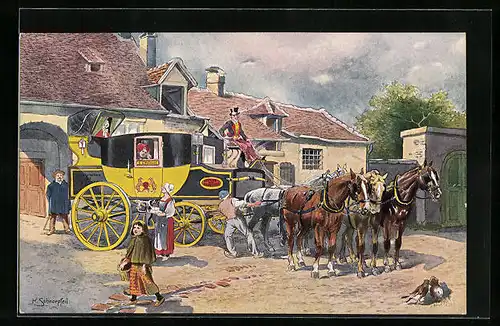 Künstler-AK Französische Eilpost m Jahre 1840, Postkutsche
