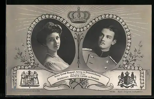 AK Prinz Ernst August und seine Braut Prinzessin Victoria Louise