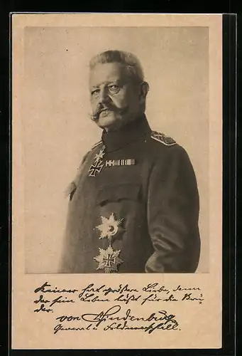 AK Portrait Paul von Hindenburg mit Eisernes Kreuz