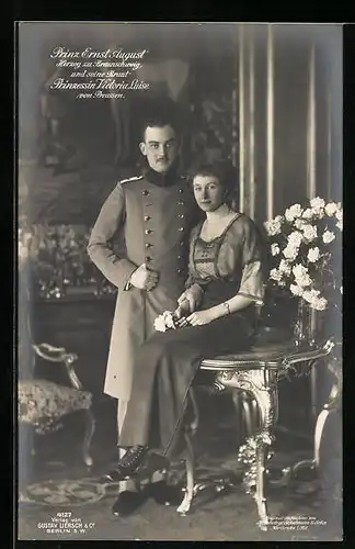 AK Prinz Ernst August Herzog zu Braunschweig und seine Braut Prinzessin Viktoria Luise von Preussen