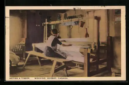 AK Quebec /Canada, Metier a Tisser, Frau am Webstuhl, Teppich