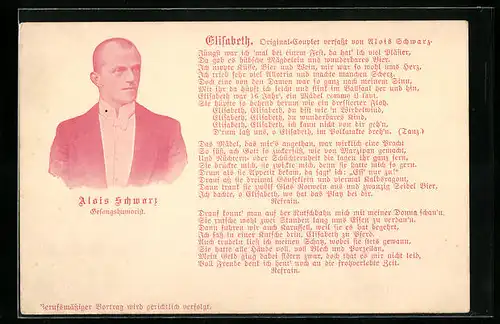 AK Portrait Alois Schwarz, Gesangshumorist