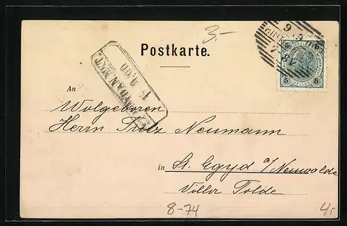 Lithographie Kleeblatt am Wasser, Angeln