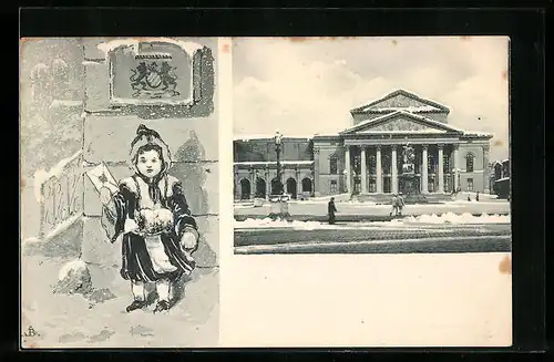 AK Müchner Kindl mit Brief am Postkasten