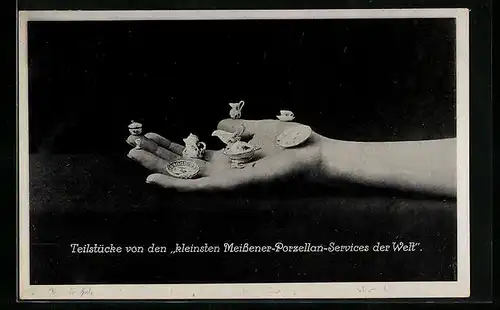 AK Teilstücke von den kleinsten Meissener-Porzellan-Services der Welt