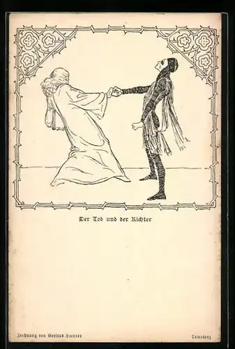 Künstler-AK Totentanz, Der Tod und der Richter