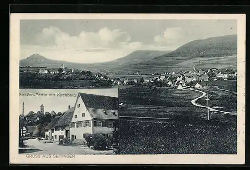 AK Seitingen, Strassenpartie mit Kirchberg, Teilansicht