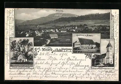 AK Weilen u. d. Rinnen, Gasthaus zum Kreuz, Kapelle mit grosser Linde, Kirche