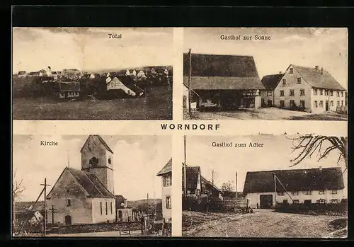 AK Worndorf, Gasthof zum Adler, Gasthof zur Sonne, Kirche