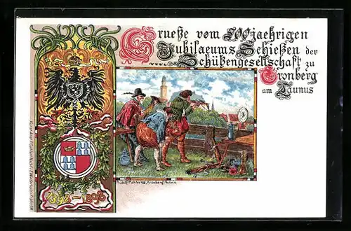 Lithographie Cronberg / Taunus, 500 jähriges Jubiläums Schiessen 1898